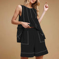 Casual Loose Pocketed Sleeveless Tank Top And Shorts Cotton-Linen Two-Piece Set