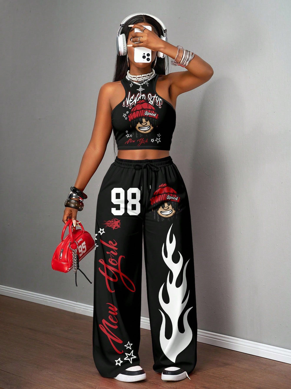 Printed Tank Top  Casual Wide-leg Pants Set