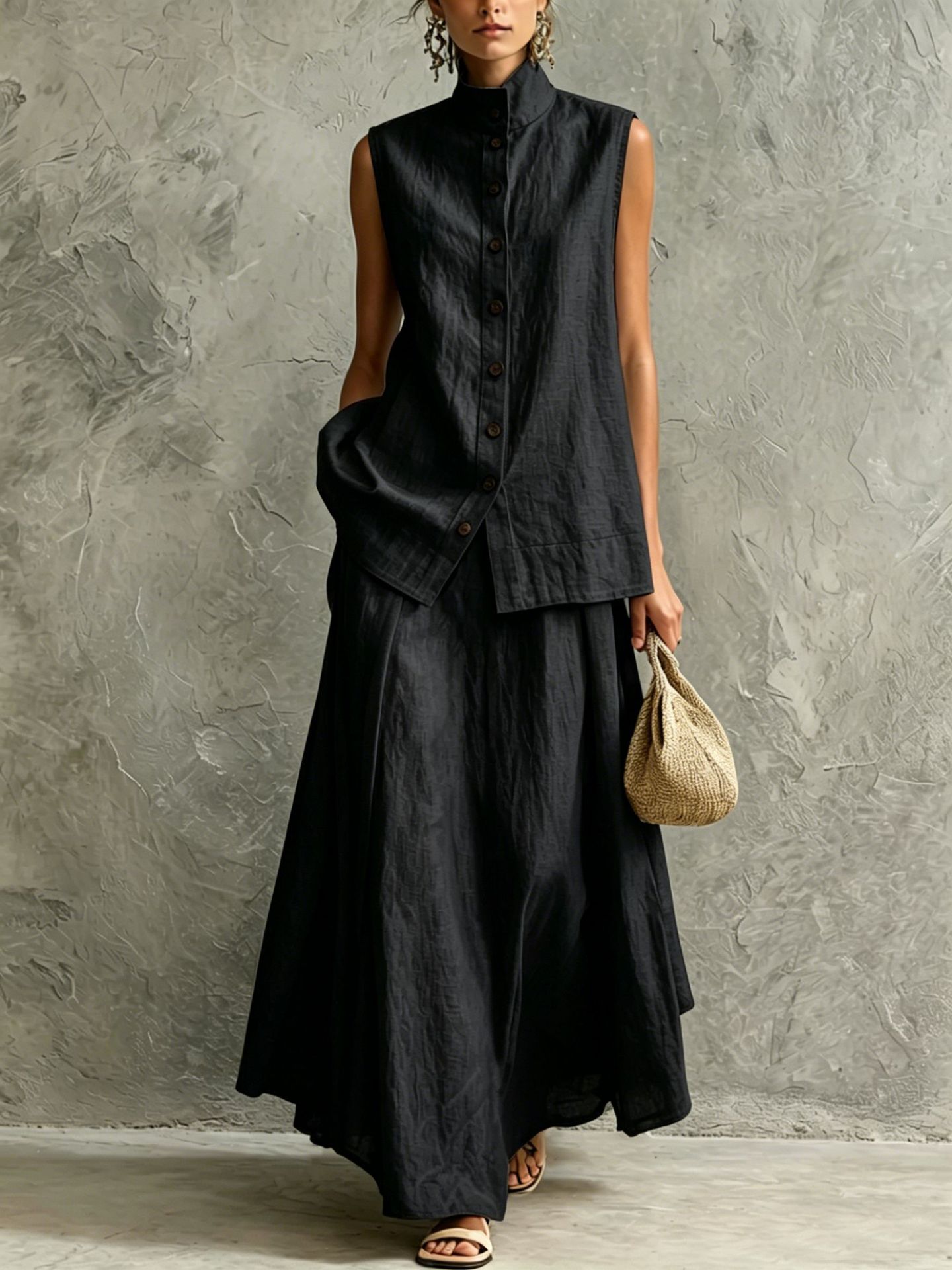 Solid-color Fashion Shirt Top Skirt Set