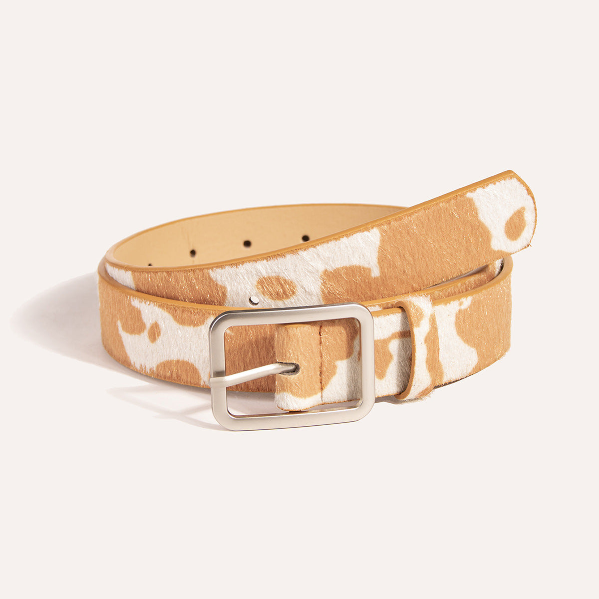 Black and White Cow Pattern Belt with Horsehair PU Design