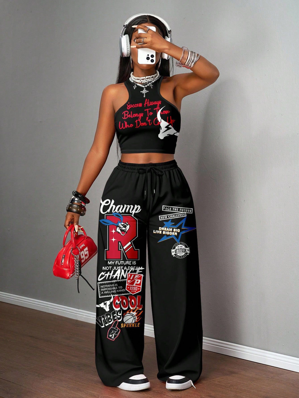Printed Tank Top  Casual Wide-leg Pants Set