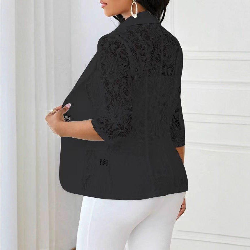 Lightweight Halflacepatched Singlebreasted Blazer Top