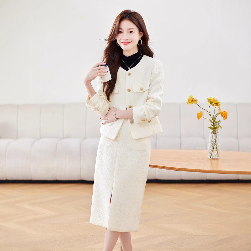 Women's Casual And Versatile Socialite-style Suit Skirt Set
