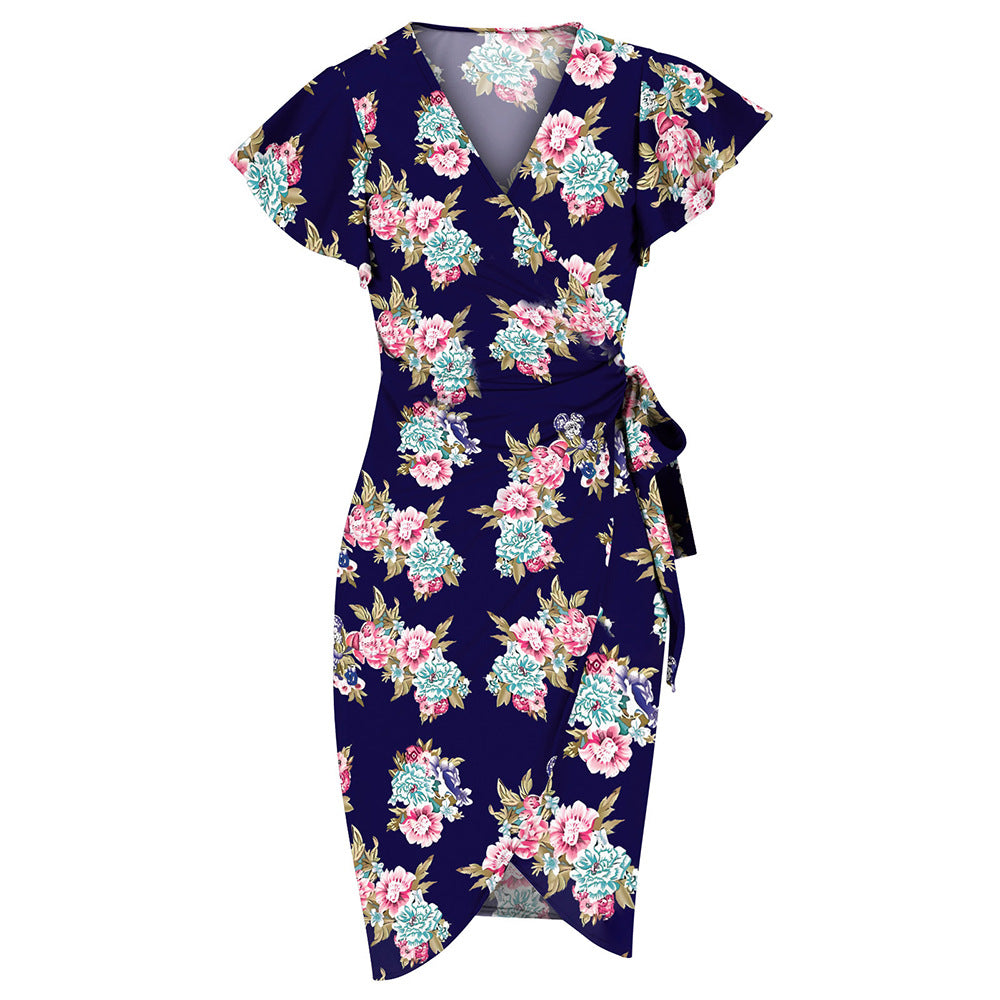 European And American-style V-neck Waist-cinching