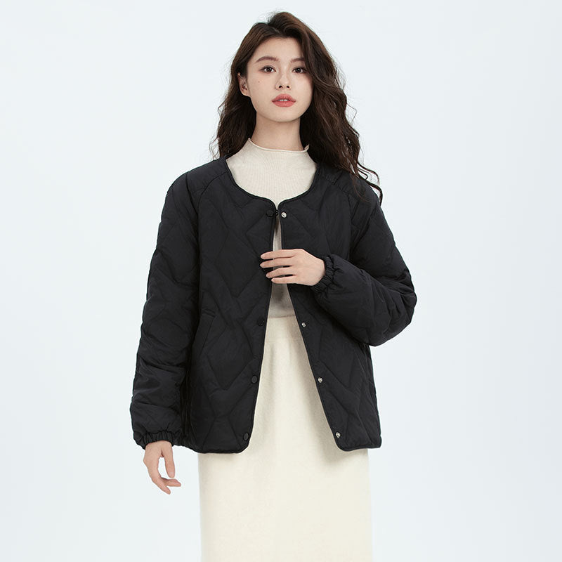 Diamond-quilted Lightweight Down Jacket For Women Short Style