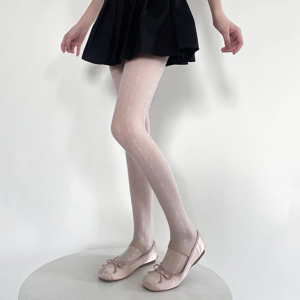 Flower Diamond Grid Jacquard Summer Thin Black Stockings Women's Pantyhose