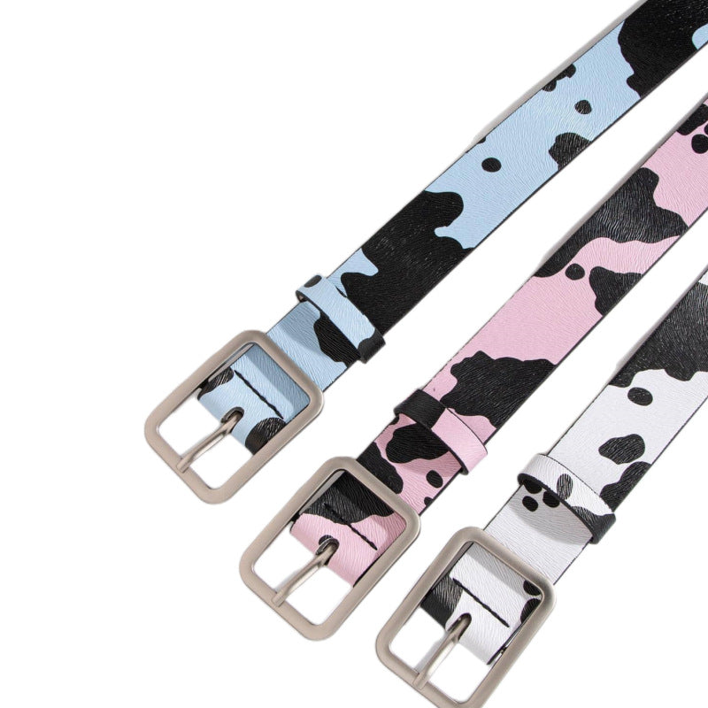 Black and White Cow Pattern Belt with Horsehair PU Design