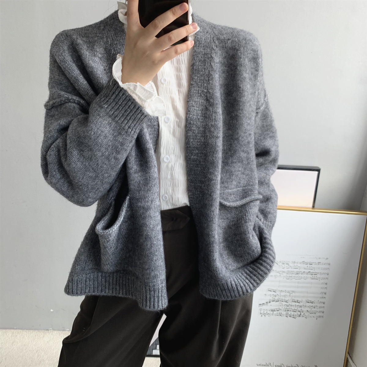 Casual Knitted Cardigan Laid-back Style Womens
