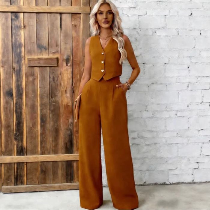 Womens Fashion Plus-Size Buttoned Vest Set