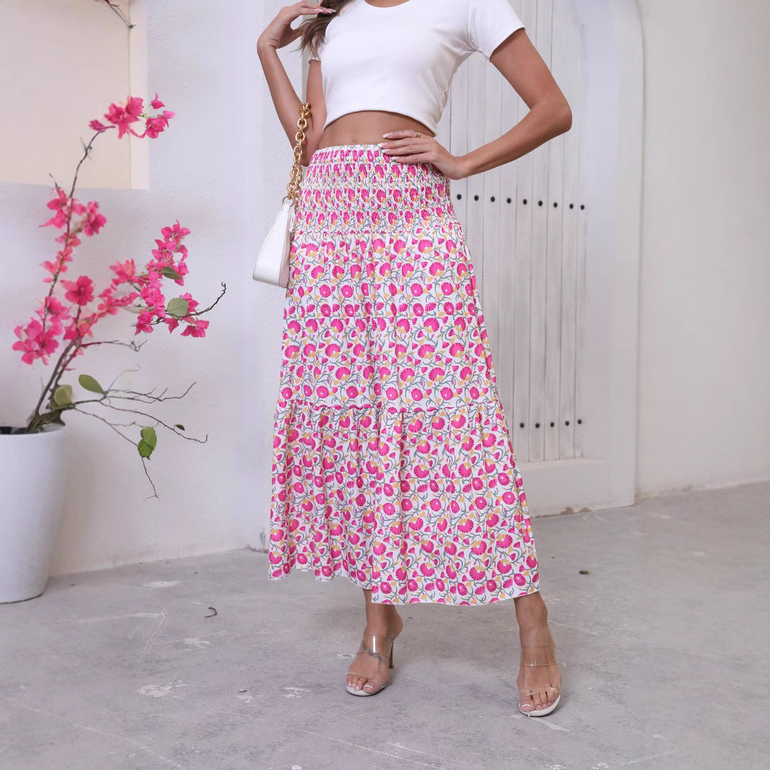 Bohemian Resort-Style Sweet Printed Maxi Skirt