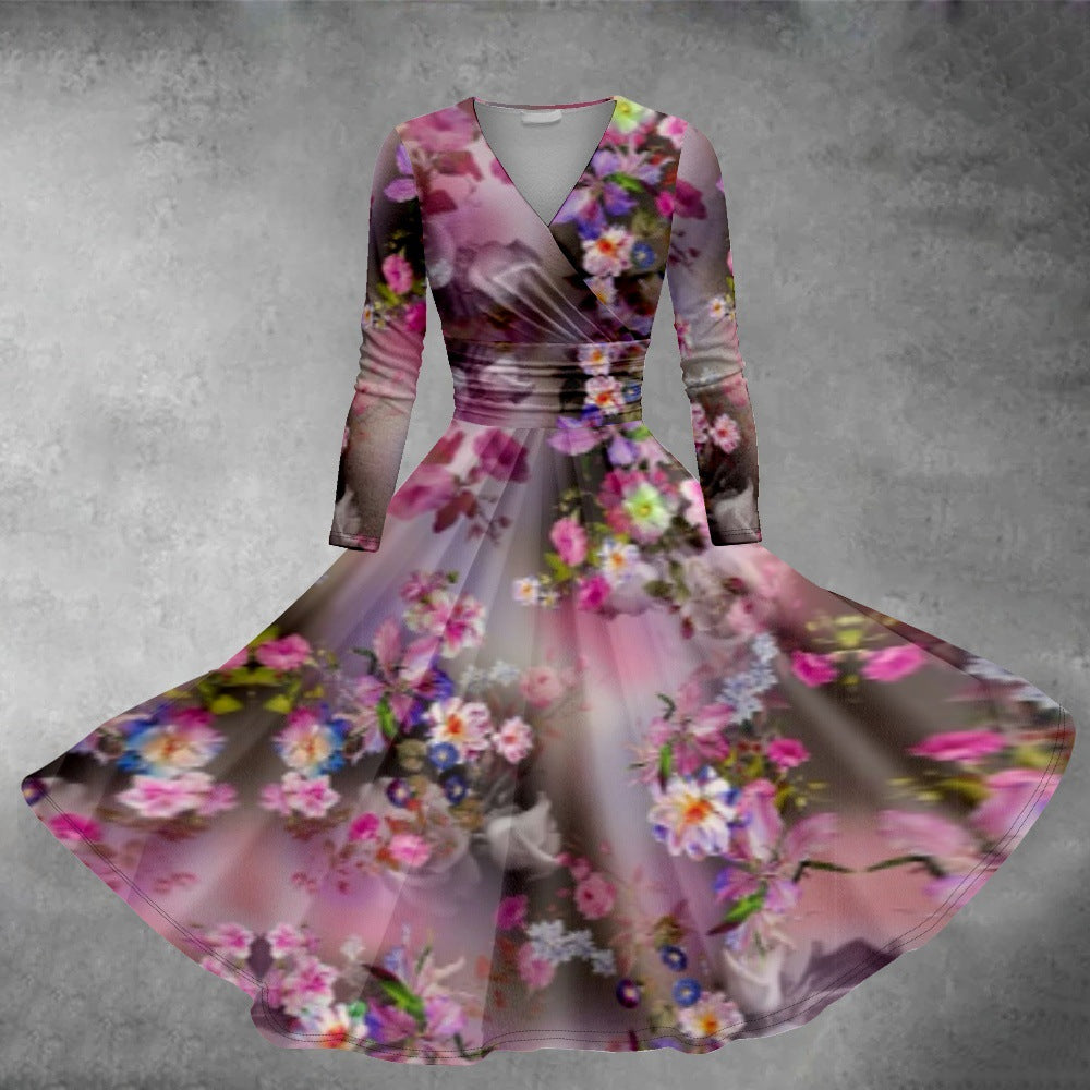 Women's Clothing Long-sleeve Round-collar Dress