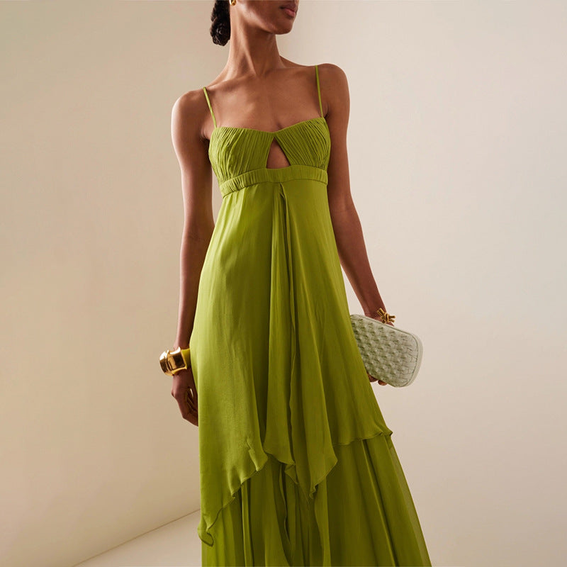 Irregular-design Solid-color Long Dress For Women
