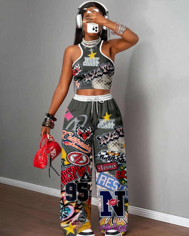 Printed Tank Top  Casual Wide-leg Pants Set