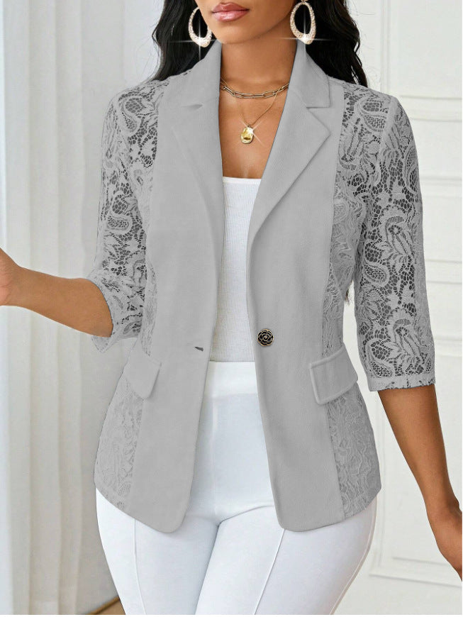 Lightweight Halflacepatched Singlebreasted Blazer Top