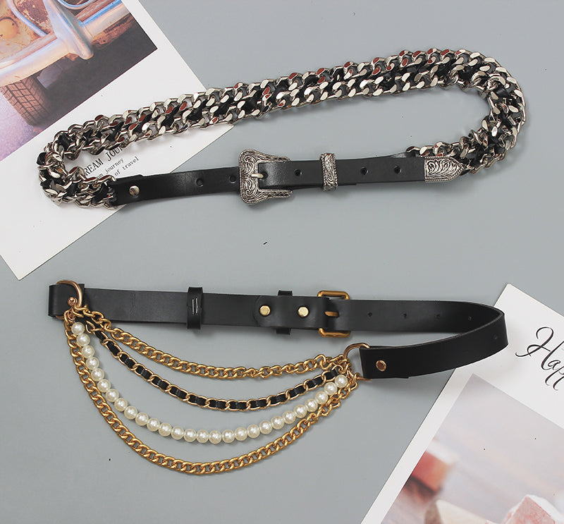 Women's Pearl Leather Belt for Dresses