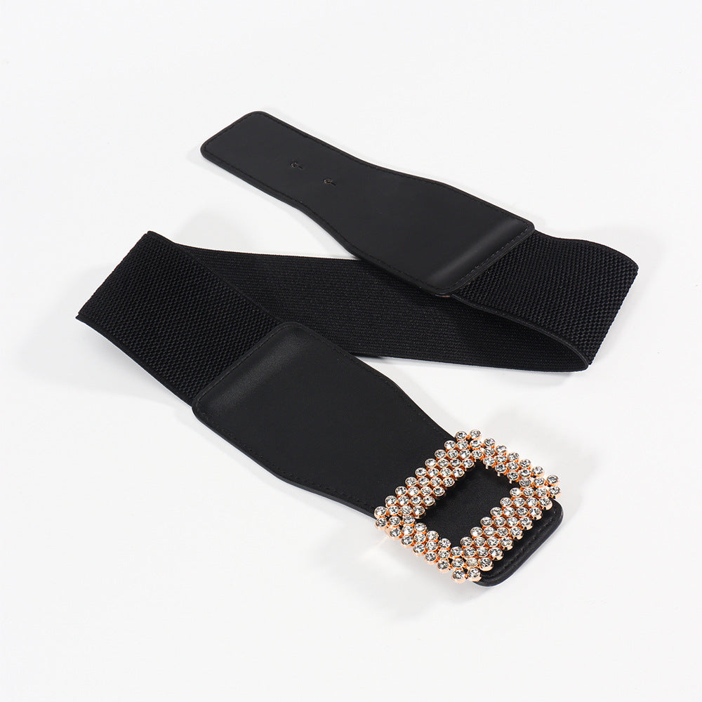 Black Rhinestone Elastic Waist Belt for Women