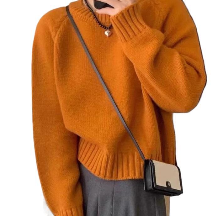 Womens Relaxed-fit Simple Crew-neck Long-sleeve Sweater