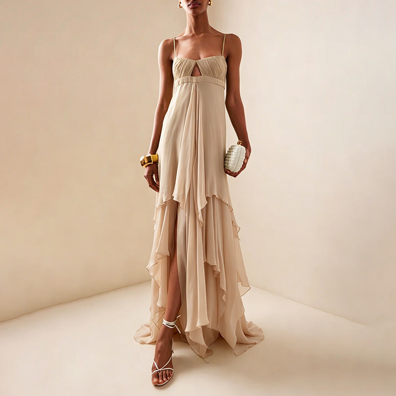 Irregular-design Solid-color Long Dress For Women