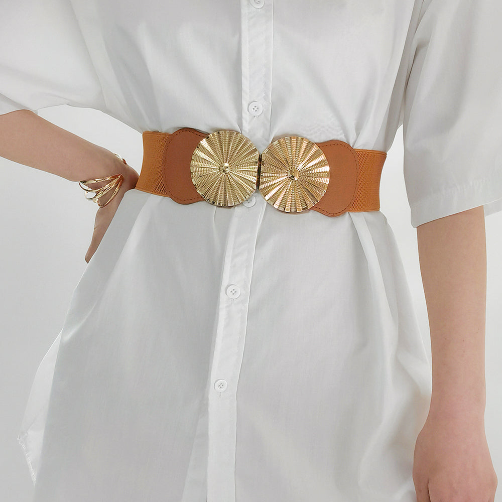 Women's Wide Belt with elastic metal circle detail