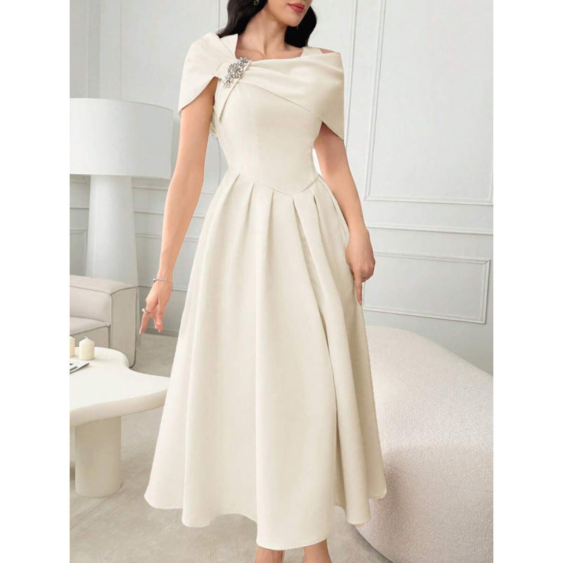 Womens Slim-fit Elegant Off-shoulder Waist-cinching Dress
