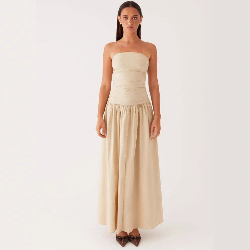 Strapless Pleated Patchwork Evening Dress For Women