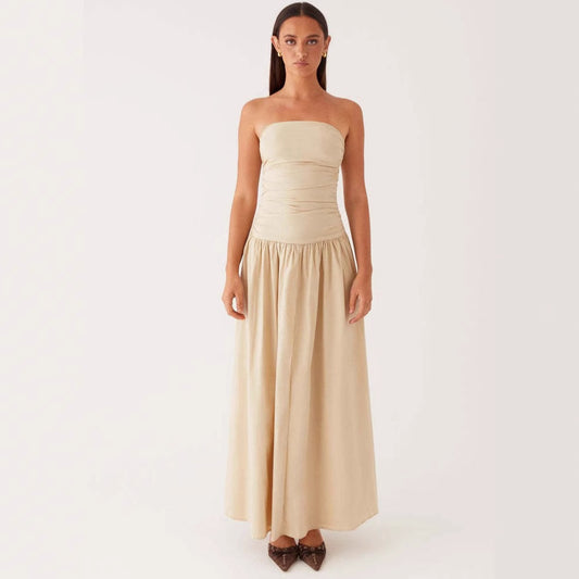 Strapless Pleated Patchwork Evening Dress For Women