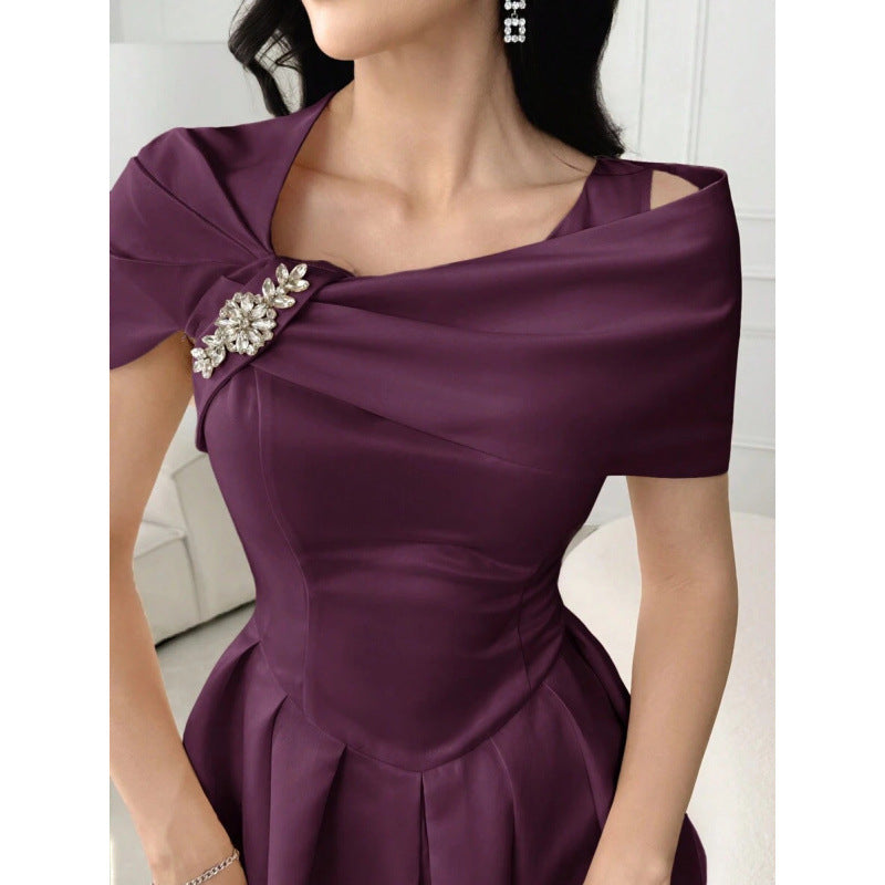 Womens Slim-fit Elegant Off-shoulder Waist-cinching Dress