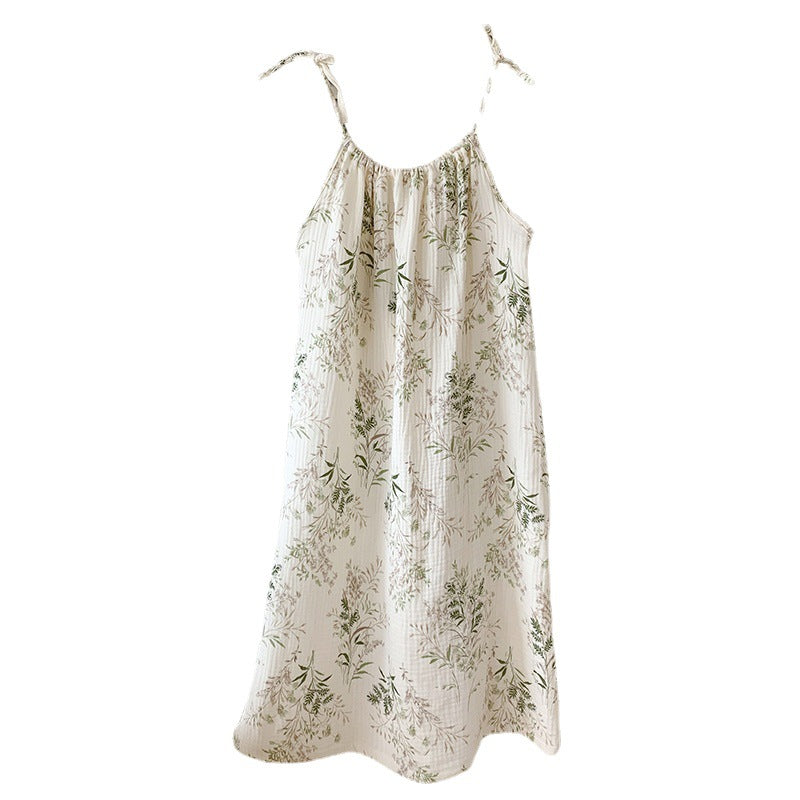Sweet Cotton Yarn Style Mid-length Plus-size Slip NightdressLoungewear
