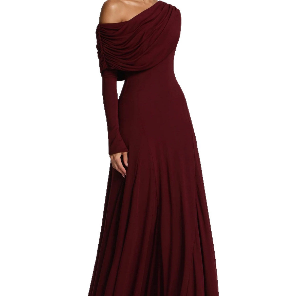 Mesh Long-Sleeve Slim-Fit Hip-Hugging Elegant Evening Maxi Dress