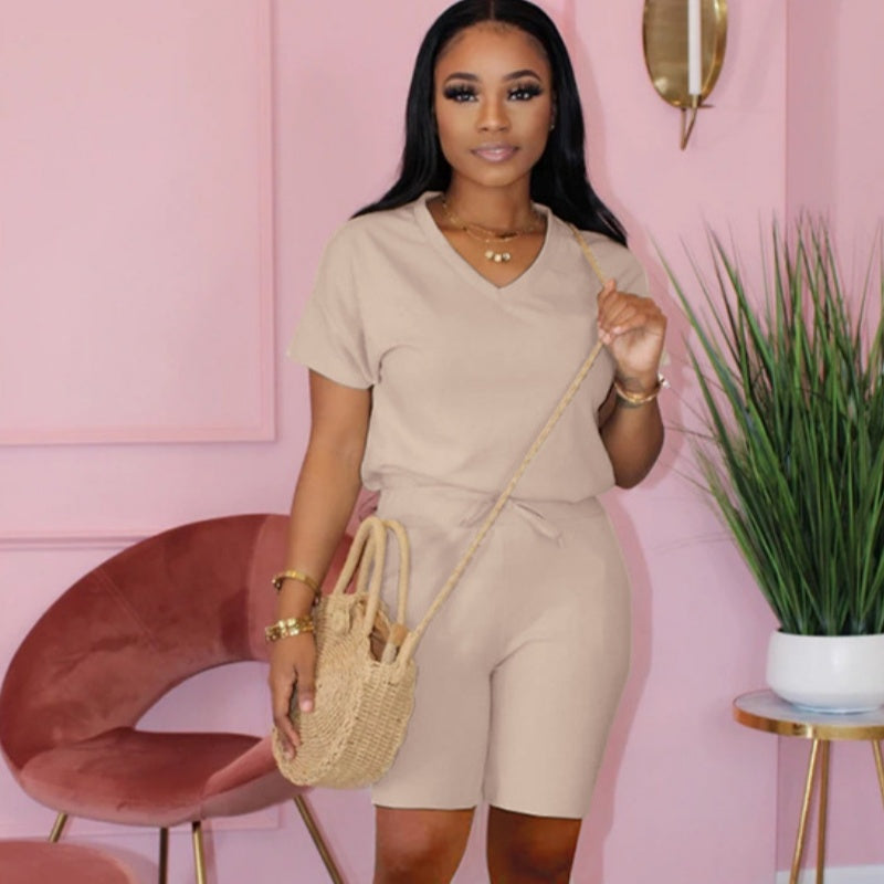 Fashionable Womens New Solid-Color Slim-Fit Set