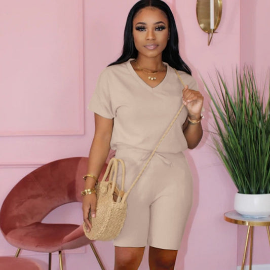 Fashionable Womens New Solid-Color Slim-Fit Set