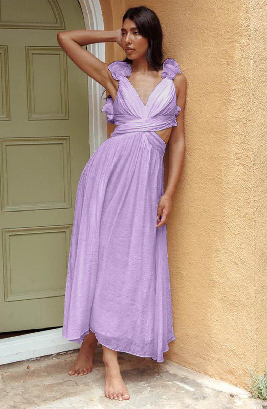 Women's Solid-Colored Casual Backless Cross-Strap Dress