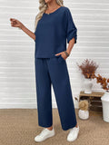 Crew-neck Top Wide-leg Pants Loose Fit