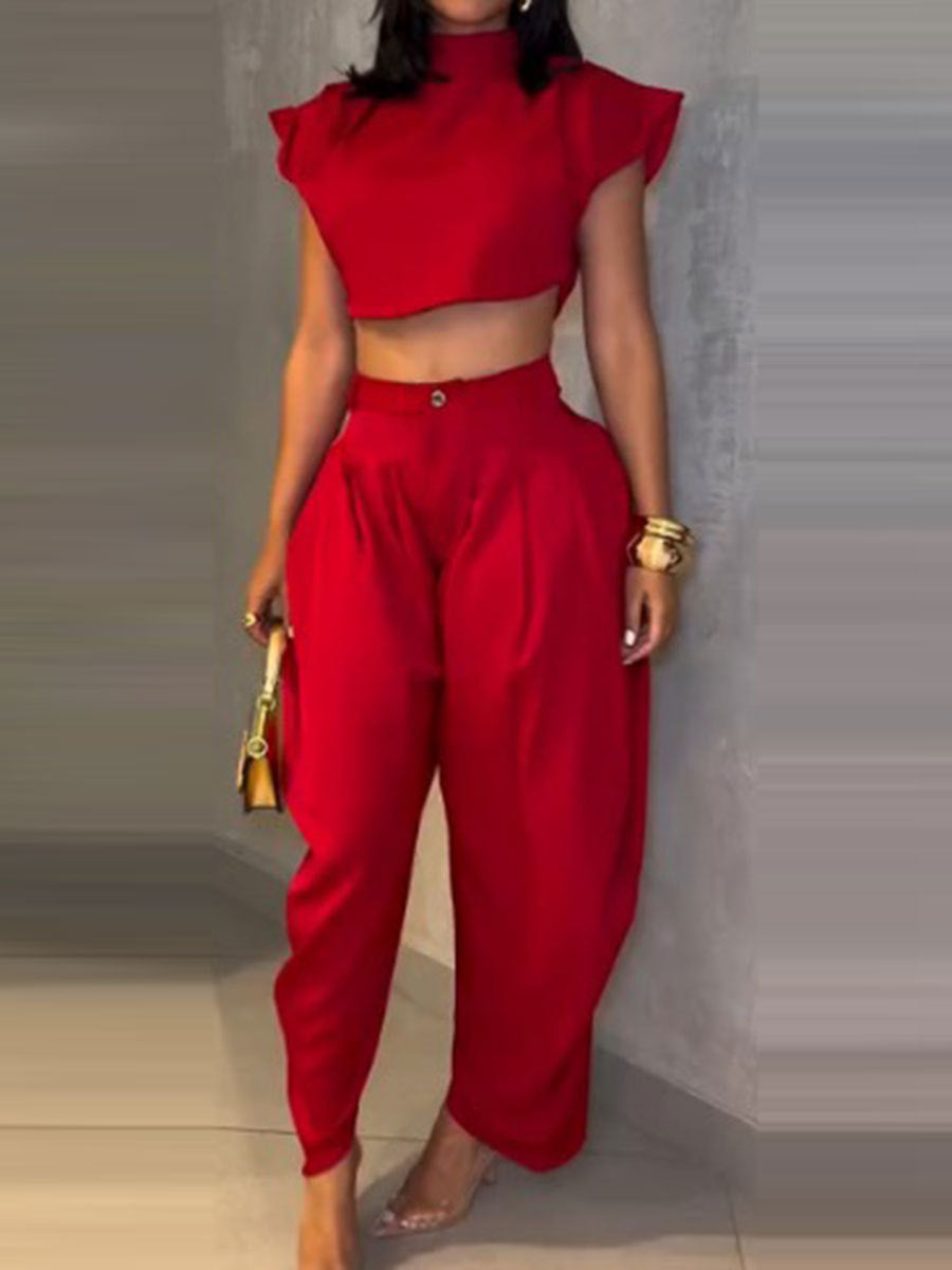 Summer New Style Fashionable High-Waisted Pants And Top Two-Piece Set For Women