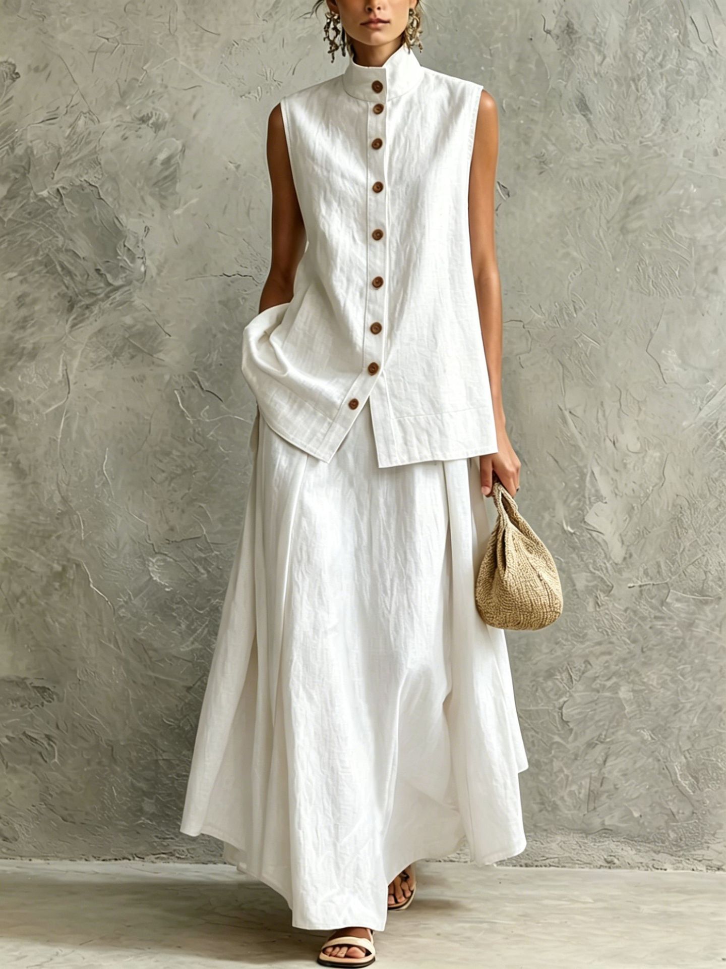 Solid-color Fashion Shirt Top Skirt Set