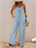 Adjustable-strap Jumpsuit Vacation Style Solid Color Elegant
