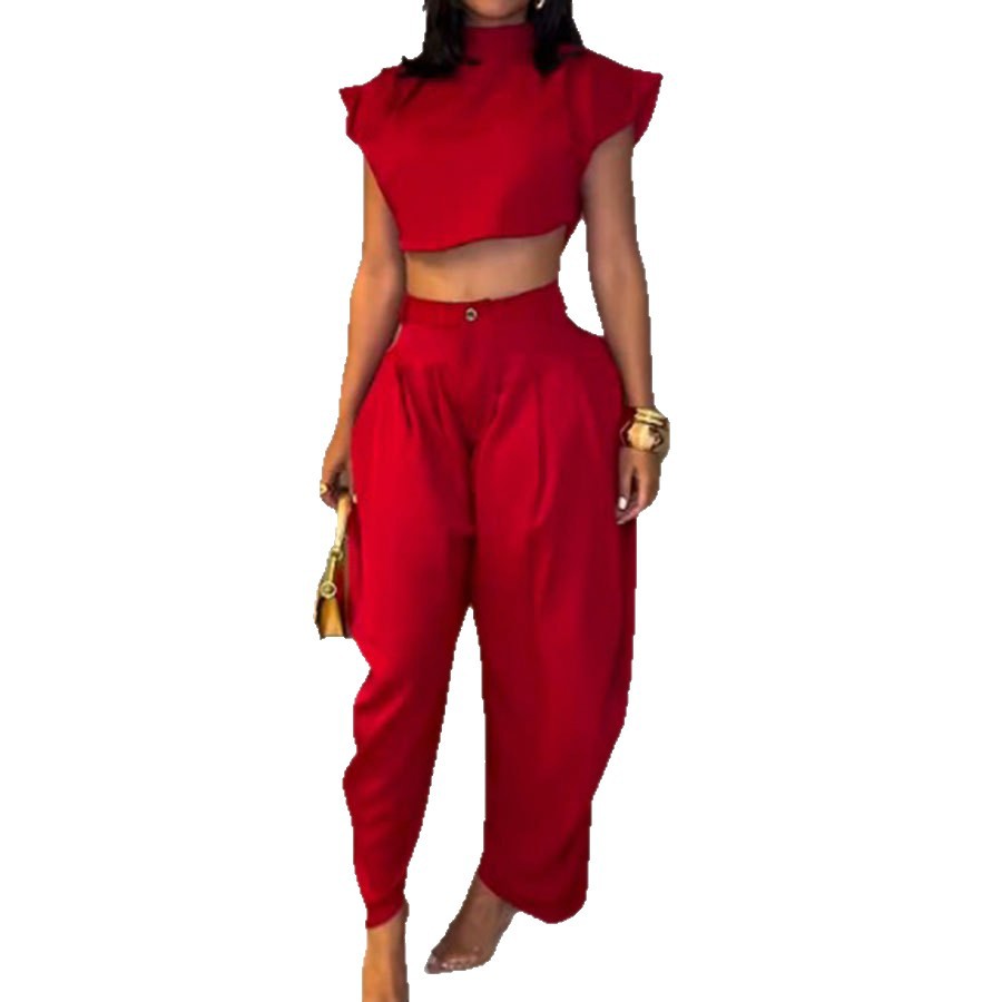 Summer New Style Fashionable High-Waisted Pants And Top Two-Piece Set For Women