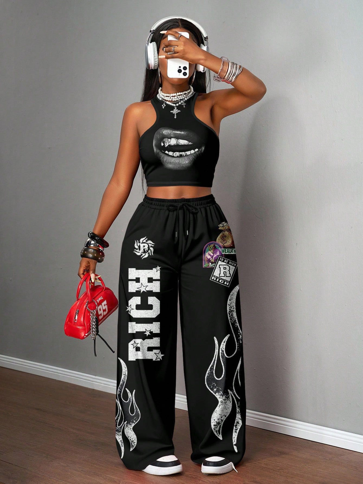 Printed Tank Top  Casual Wide-leg Pants Set