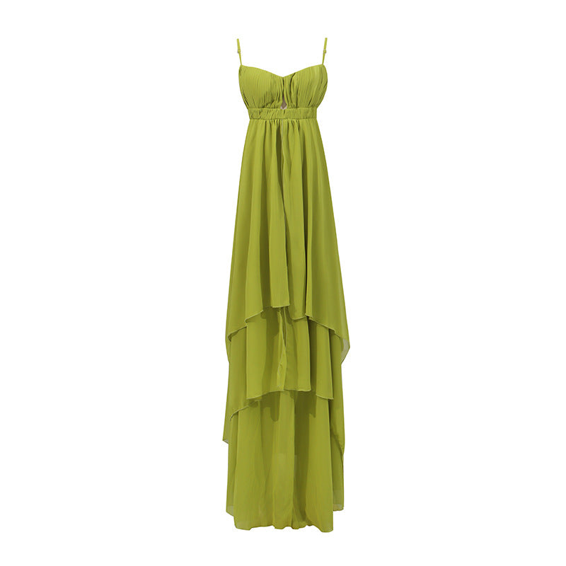 Irregular-design Solid-color Long Dress For Women