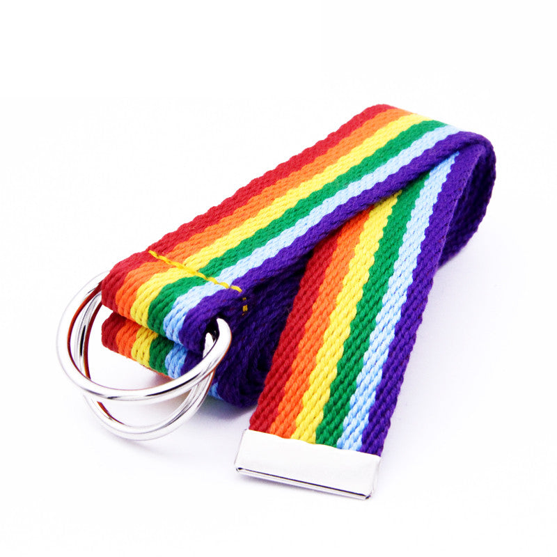 Women's Six-Color Rainbow Belt with Double Ring Buckle