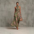 Neck-hanging Printed Chiffon Maxi Dress