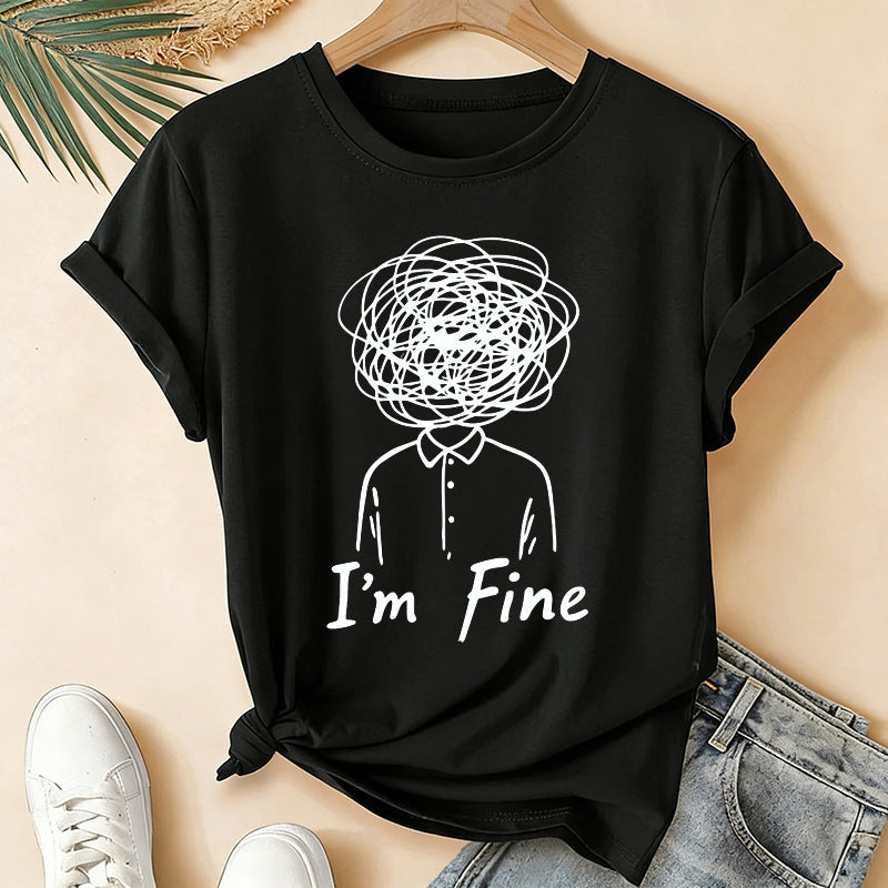 I'm Fine Creative Printed Loose Short-Sleeve