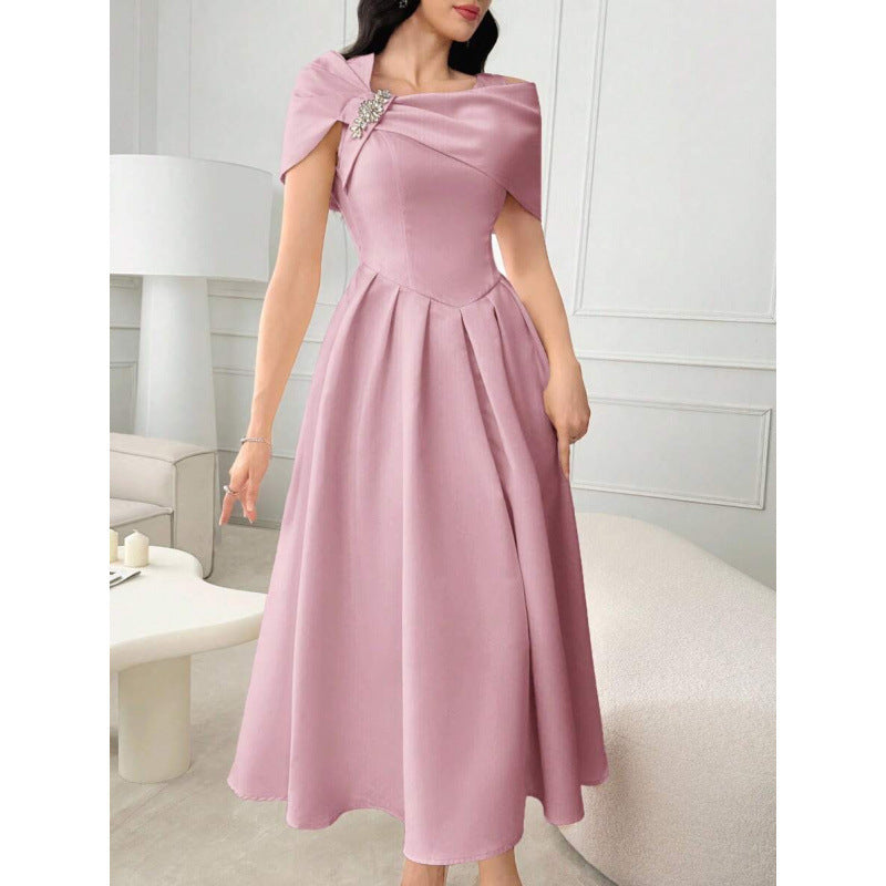 Womens Slim-fit Elegant Off-shoulder Waist-cinching Dress