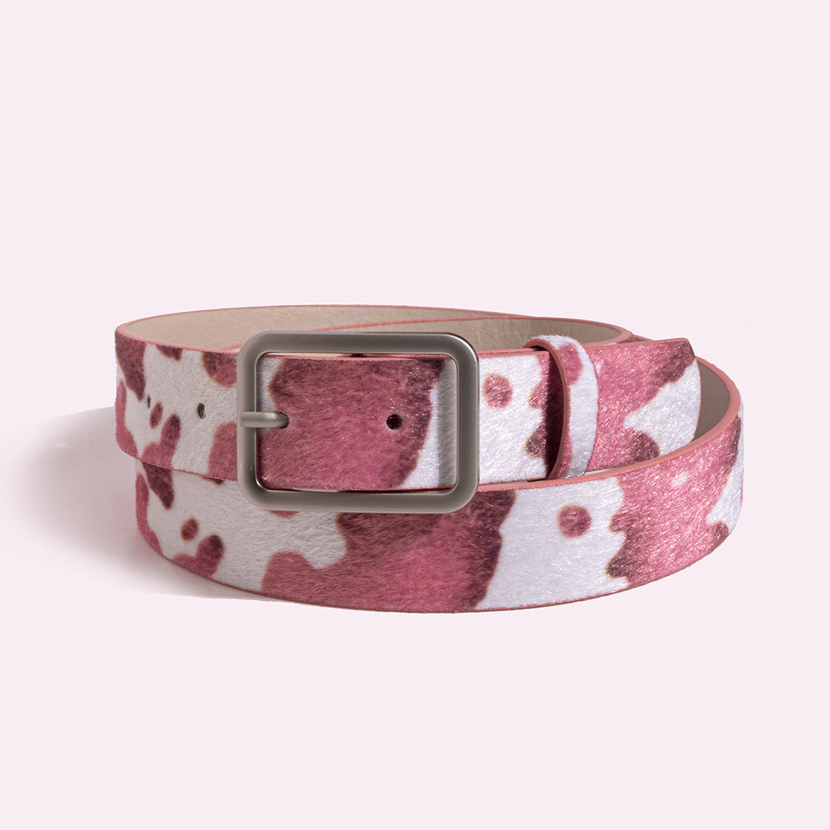 Black and White Cow Pattern Belt with Horsehair PU Design