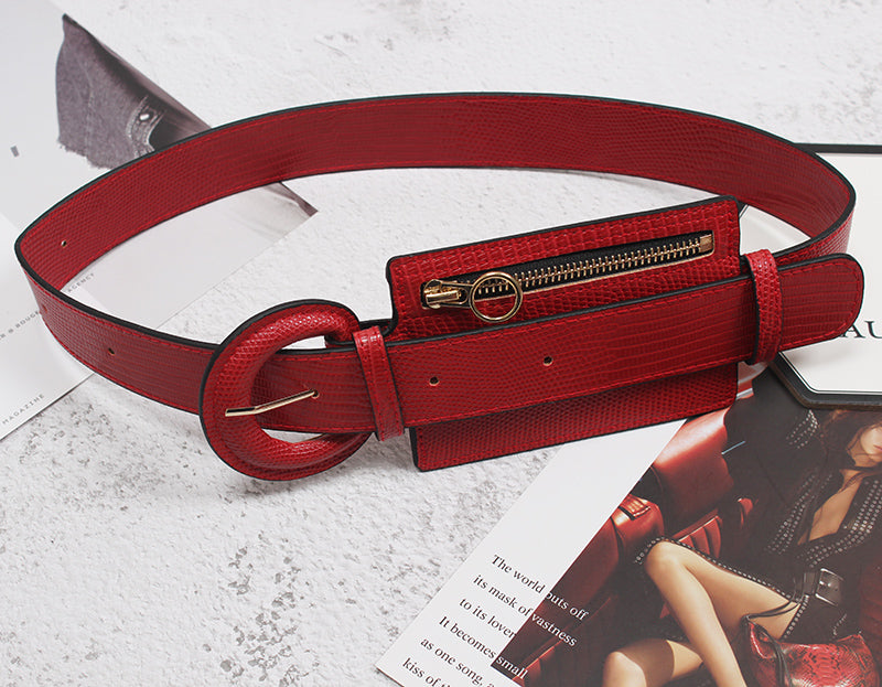 Leather Waist Belt with fashion stitching and zipper design