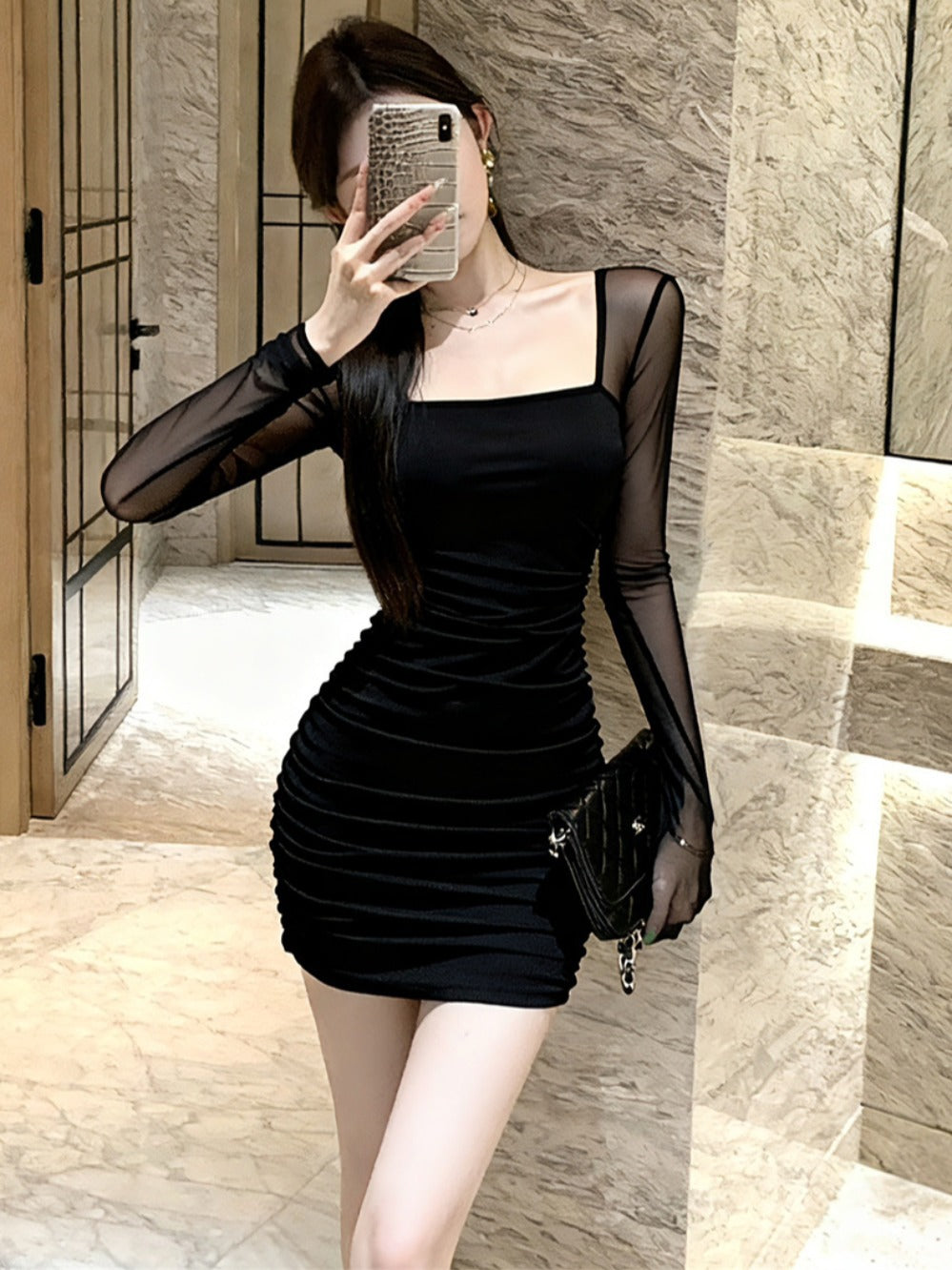 Womens Fashionable Sheer Elegant Slim-Fit Dress