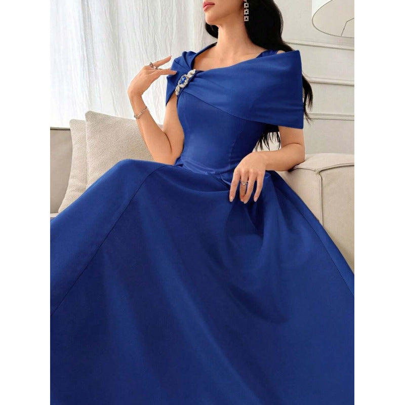 Womens Slim-fit Elegant Off-shoulder Waist-cinching Dress