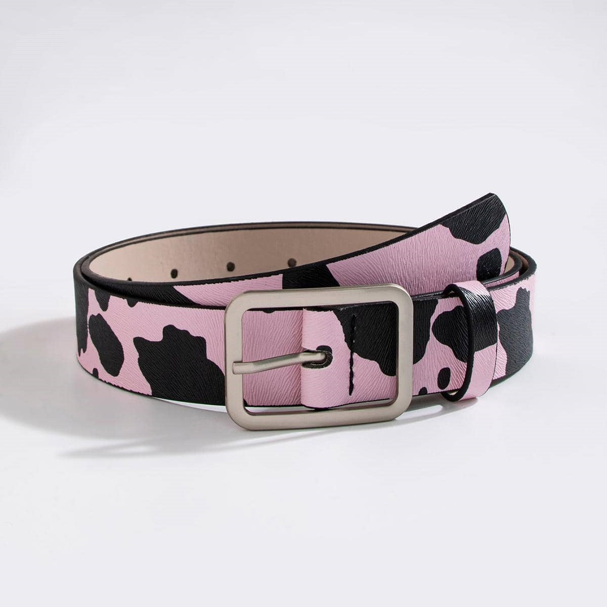 Black and White Cow Pattern Belt with Horsehair PU Design
