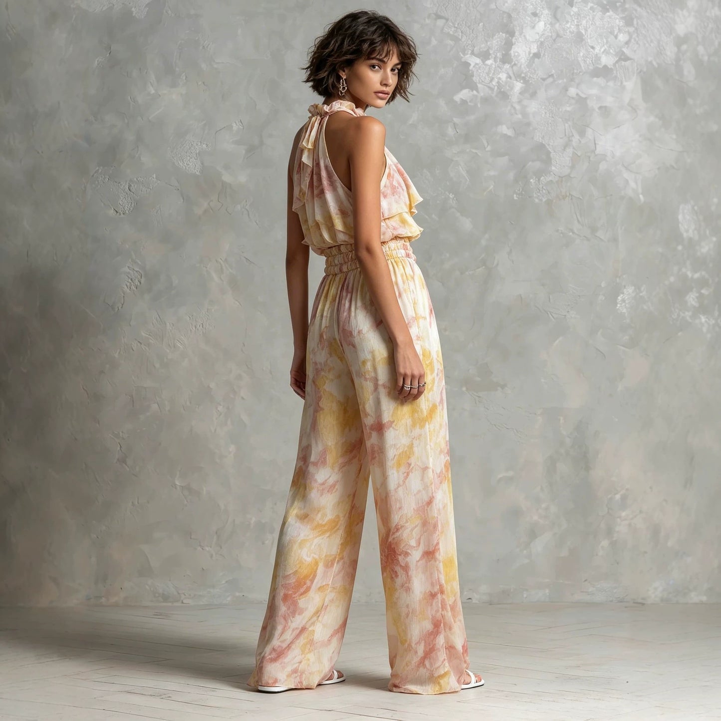 Neck-hanging Printed Top Pants Summer Set