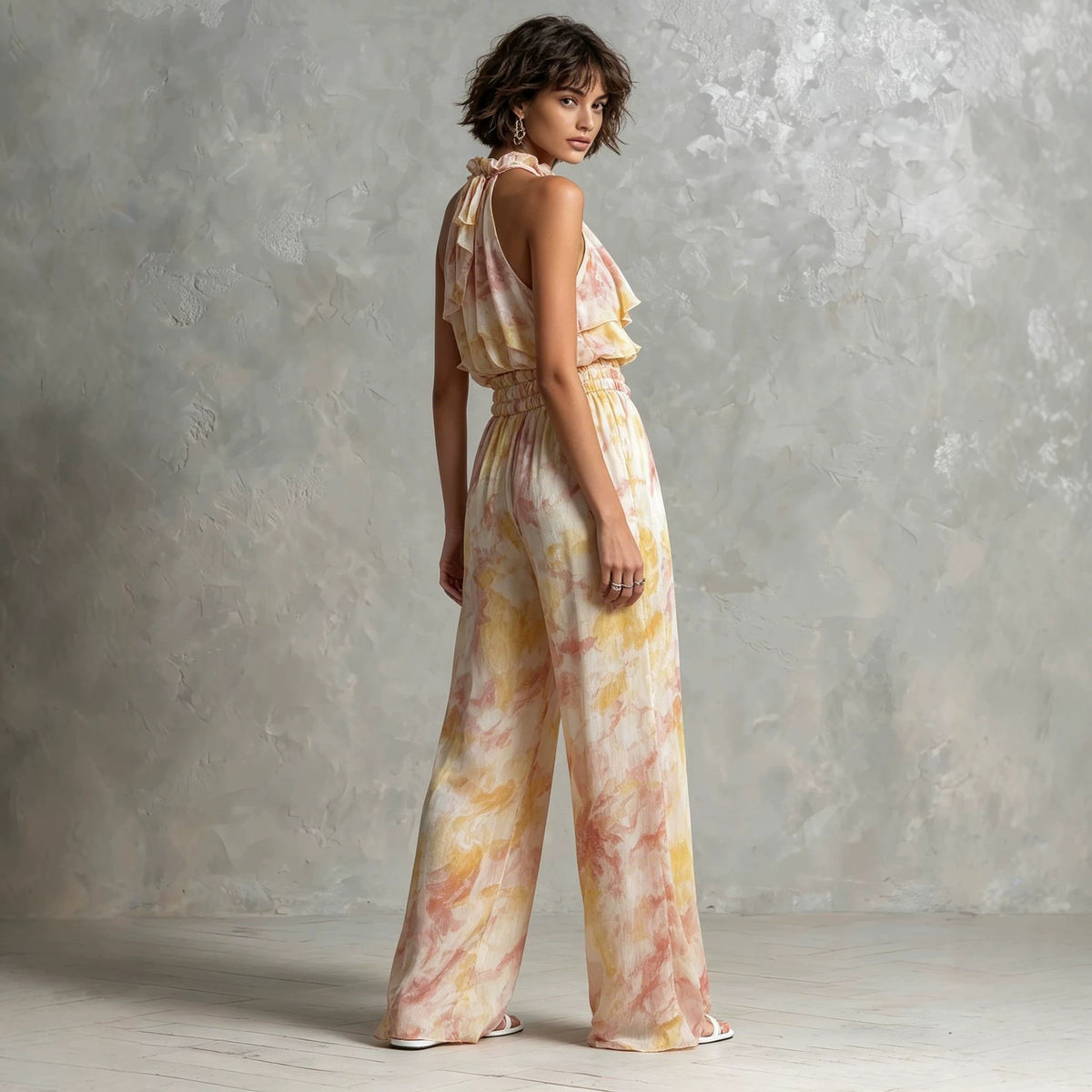 Neck-hanging Printed Top Pants Summer Set